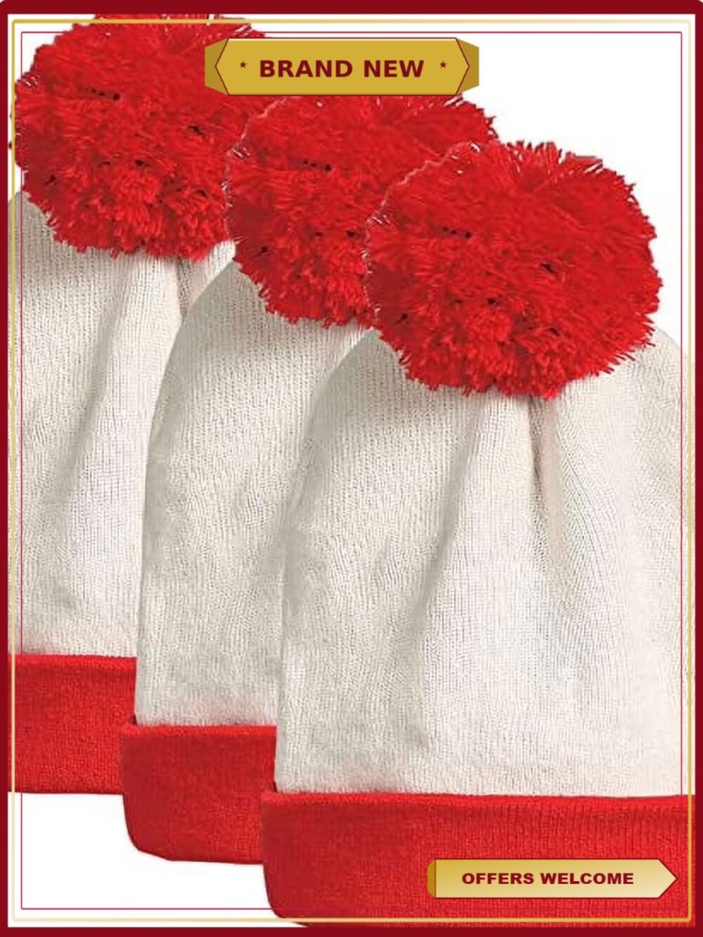 Knitted Pompom Cuff Beanie Hat Warm Unisex Adult Christmas